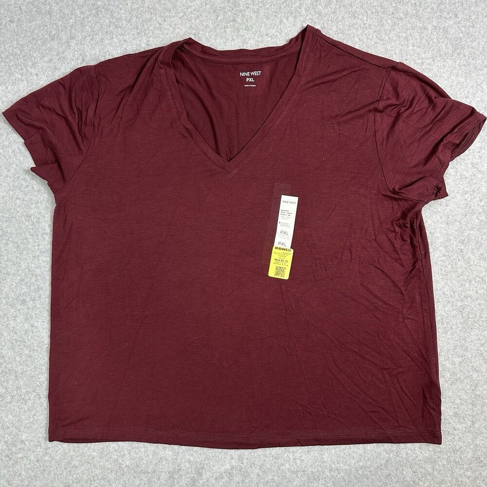 New Nine West Women’s Size PXL Maroon Shorts Sleeves V-Neck Sleepwear Pajama Top